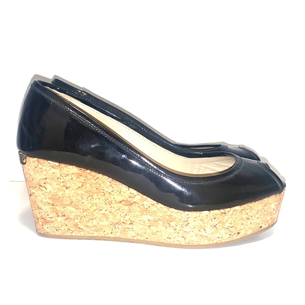 Jimmy Choo Black Peep-Toe Cork Wedges 35/5